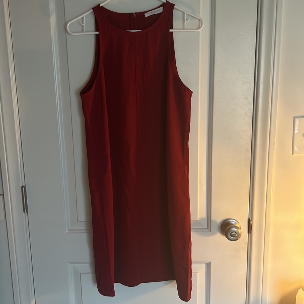 Everlane Japanese GoWeave Crimson Red Sleeveless Shift Mini Dress 8 - Picture 3 of 7